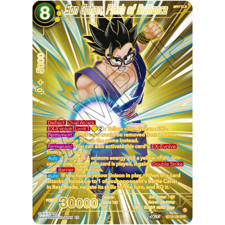 Son Gohan, Flash of Brilliance (SPR) - BT18 - Dawn of the Z-Legends - Dragon Ball Super Card Game Son Gohan, Flash of Brilliance (SPR) - BT18 - Dawn of the Z-Legends - Dragon Ball Super Card Game