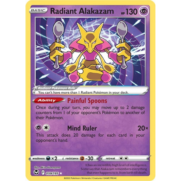 Error/Miscut Radiant Alakazam Pokemon Silver Tempest for Sale in