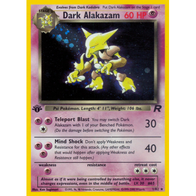 black holo（first edition） 1 of 500 pke-team-rocket-dark-alakazam-